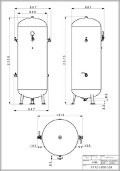 Stojatá tlaková nádoba s armaturami (vzdušník) 1000 l, 12 bar, lakovaná - VVP2-1000-12A