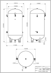 Stojatá tlaková nádoba s armaturami (vzdušník) 1500 l, 12 bar, lakovaná - VVP2-1500-12A