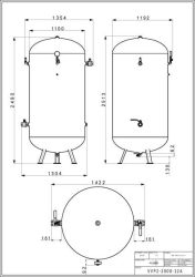 Stojatá tlaková nádoba s armaturami (vzdušník) 2000 l, 12 bar, lakovaná - VVP2-2000-12A