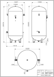 Stojatá tlaková nádoba s armaturami (vzdušník) 3000 l, 12 bar, lakovaná - VVP2-3000-12A